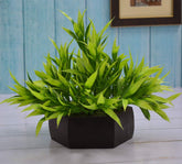 artificial bamboo leaves plant  with wood hexagon pot
